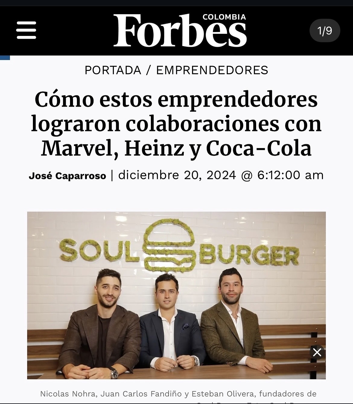 Forbes Colombia — Soul Burger con Marvel, Heinz y Coca-Cola